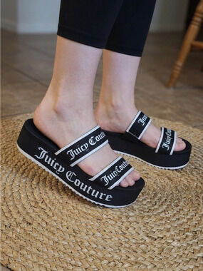 Juicy Couture Dawna Black Platform Sandals Women's Size 9 Y2K Vibe Logo Slides